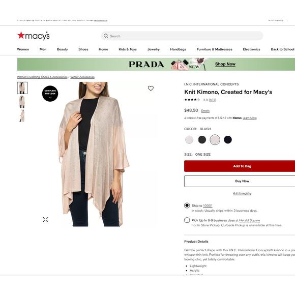 NWT INC International Concepts Knit Kimono Light Pink Blush Open Cardigan Wrap - Picture 9 of 10